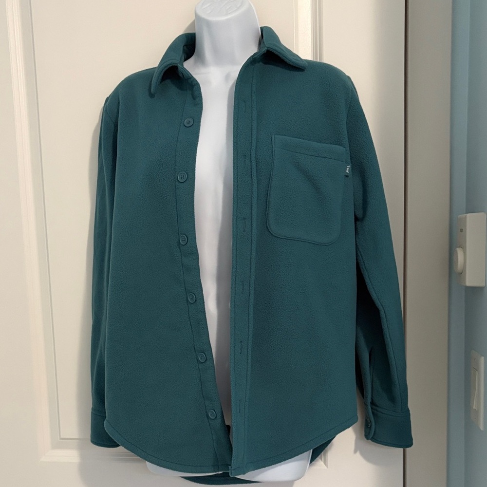 TNA Teal Fleece Button-Up Shacket